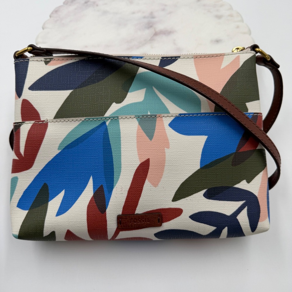 Fossil Multicolor Abstract Floral Leaf Print Crossbody Bag Small ZB7268